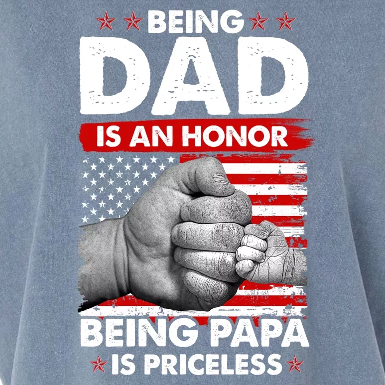 Being Dad Is An Honor Being Papa Is Priceless USA American Flag Garment-Dyed Women's Muscle Tee