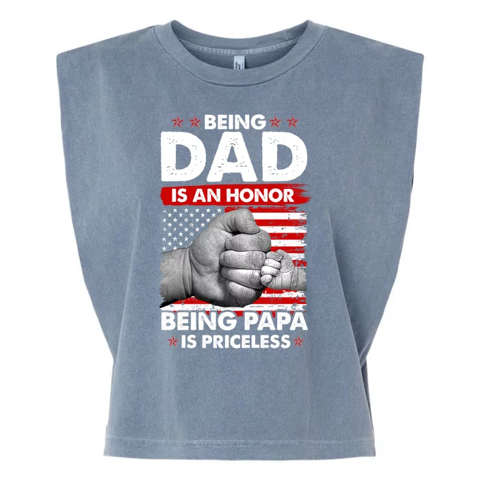 Being Dad Is An Honor Being Papa Is Priceless USA American Flag Garment-Dyed Women's Muscle Tee