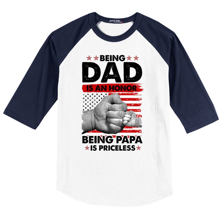 Being Dad Is An Honor Being Papa Is Priceless USA American Flag Baseball Sleeve Shirt
