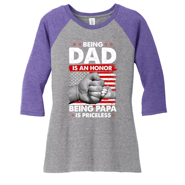 Being Dad Is An Honor Being Papa Is Priceless USA American Flag Women's Tri-Blend 3/4-Sleeve Raglan Shirt