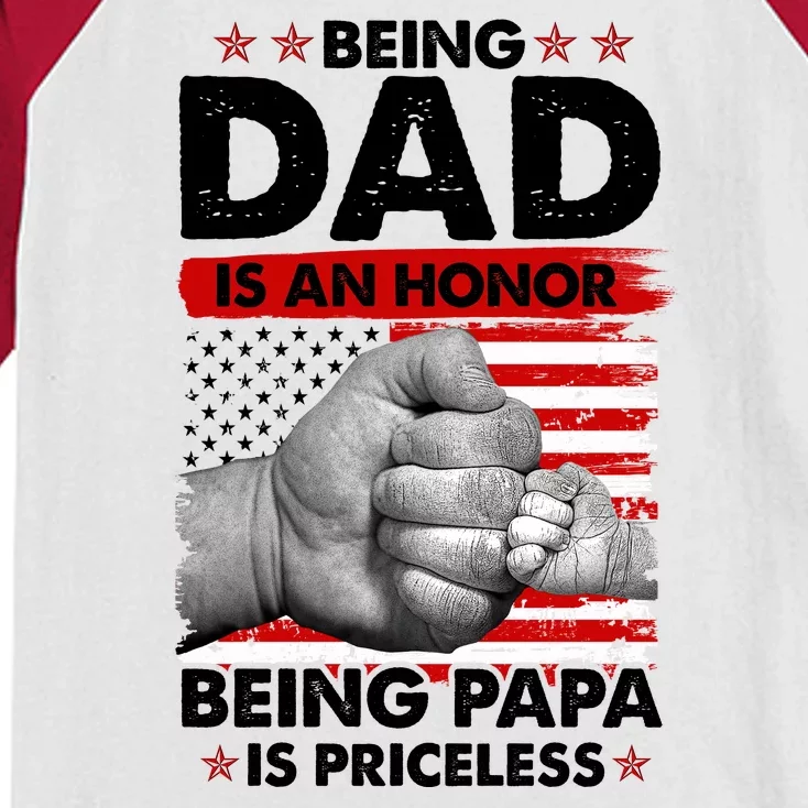 Being Dad Is An Honor Being Papa Is Priceless USA American Flag Kids Colorblock Raglan Jersey