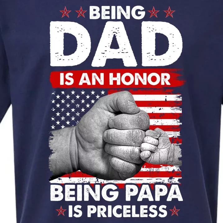 Being Dad Is An Honor Being Papa Is Priceless USA American Flag Sueded Cloud Jersey T-Shirt