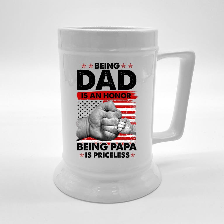 Being Dad Is An Honor Being Papa Is Priceless USA American Flag Beer Stein