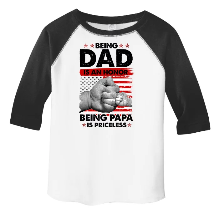 Being Dad Is An Honor Being Papa Is Priceless USA American Flag Toddler Fine Jersey T-Shirt