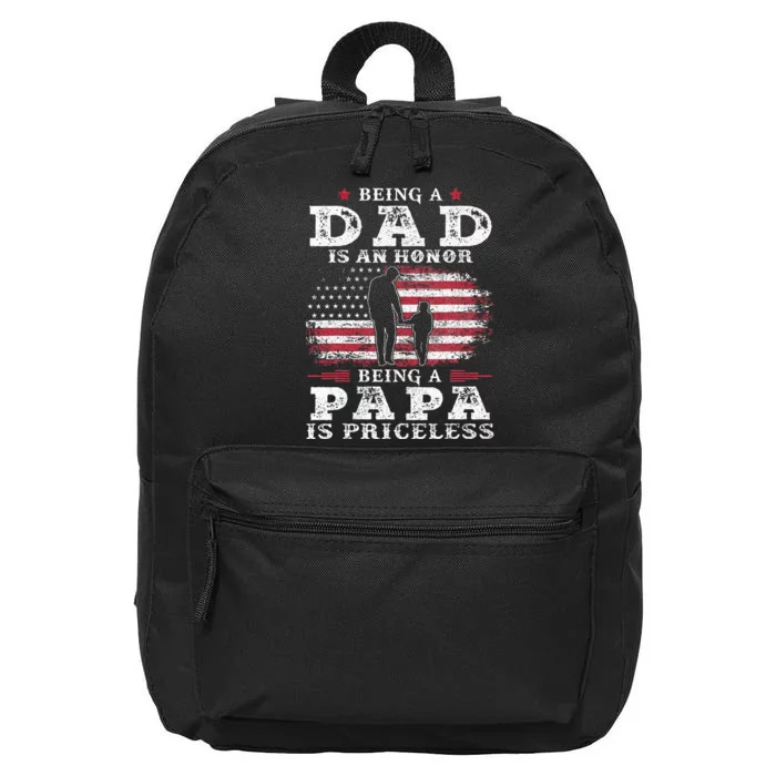 Being Dad Is An Honor Being Papa Is Priceless USA Flag 16 in Basic Backpack