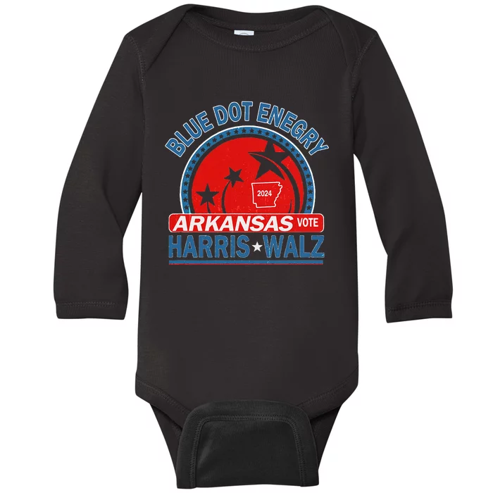 Blue Dot In A Red State Arkansas Kamala Harris Walz 24 Baby Long Sleeve Bodysuit