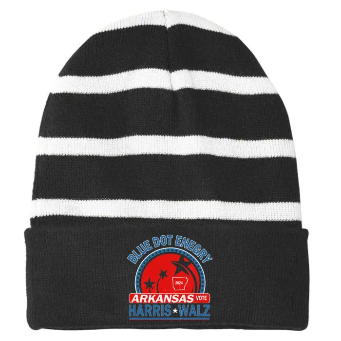 Blue Dot In A Red State Arkansas Kamala Harris Walz 24 Striped Beanie with Solid Band