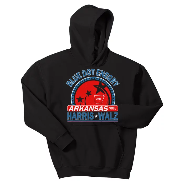 Blue Dot In A Red State Arkansas Kamala Harris Walz 24 Kids Hoodie