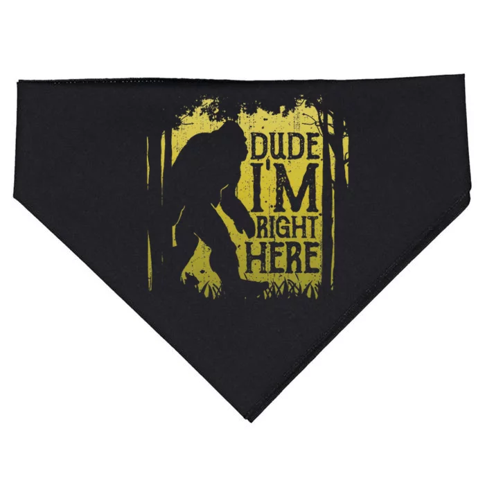 Bigfoot Dude Im Right Here Funny Sasquatch Retro Vintage USA-Made Doggie Bandana