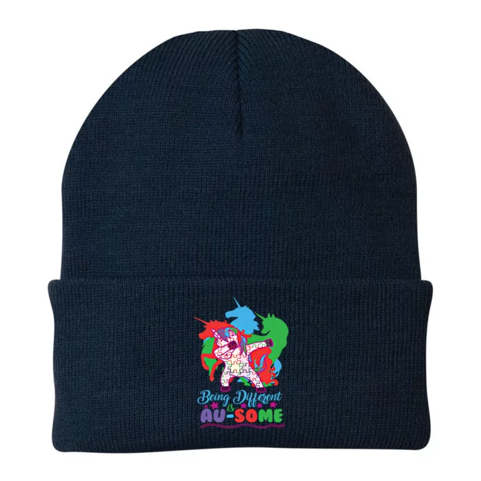 Being Different Is Ausome Dabbing Unicorn Autism Gift Funny Gift Knit Cap Winter Beanie