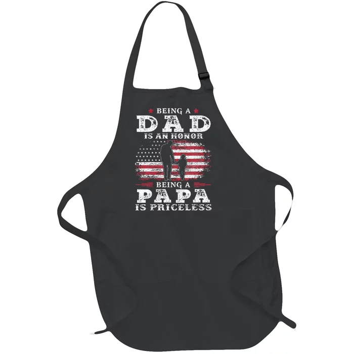 Being Dad Is An Honor Being Papa Is Priceless USA Flag Full-Length Apron With Pocket