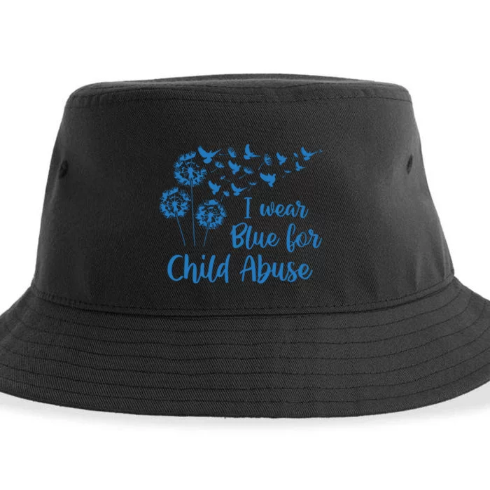 Bird Dandelion I Wear Blue For Child Abuse Protect Child Sustainable Bucket Hat