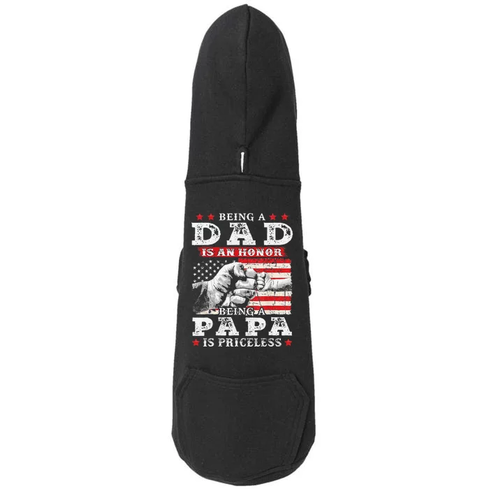 Being Dad is an Honor Being Papa is Priceless USA Flag Doggie 3-End Fleece Hoodie