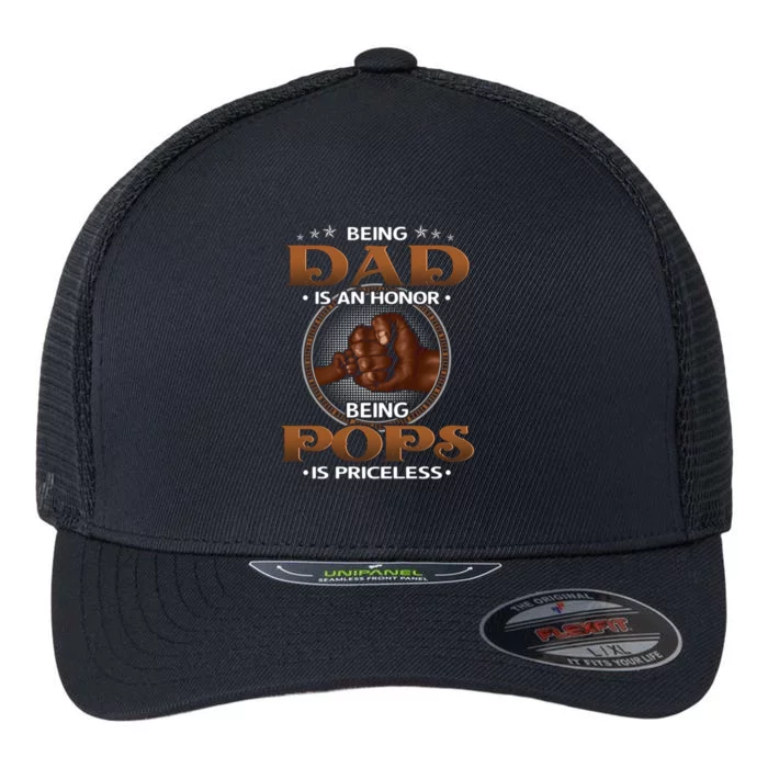 Being Dad Is An Honor Being Pops Is Priceless Cute Gift Melanin Dad Gift Flexfit Unipanel Trucker Cap