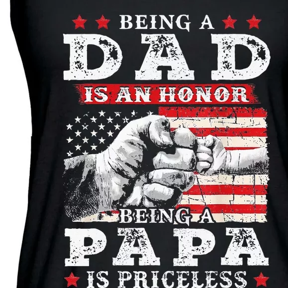 Being Dad Is An Honor Being Papa Is Priceless USA Flag Ladies Essential Flowy Tank