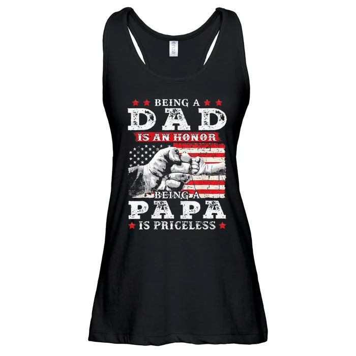 Being Dad Is An Honor Being Papa Is Priceless USA Flag Ladies Essential Flowy Tank