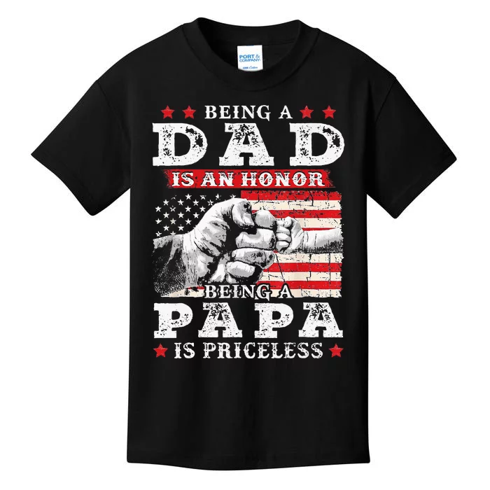 Being Dad Is An Honor Being Papa Is Priceless USA Flag Kids T-Shirt