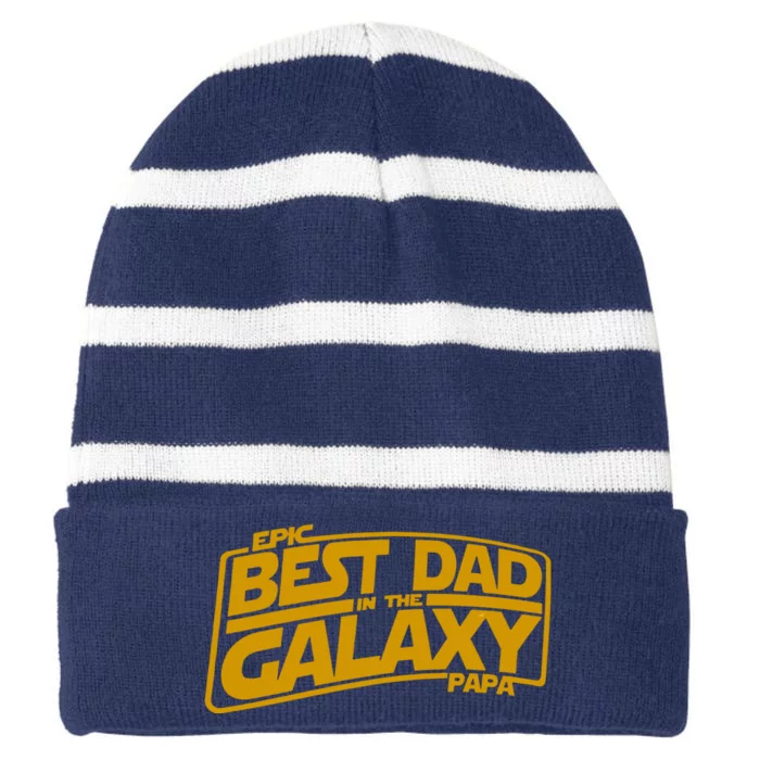 Best Dad In The Galaxy Father’s Day Striped Beanie with Solid Band