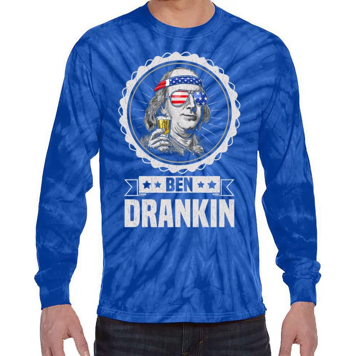 Ben Drankin July 4th American Flag Patriotic Beer Er Cool Gift Tie-Dye Long Sleeve Shirt