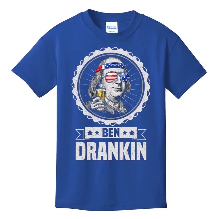 Ben Drankin July 4th American Flag Patriotic Beer Er Cool Gift Kids T-Shirt