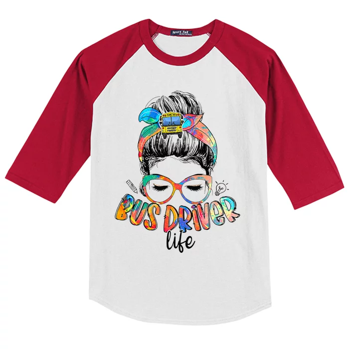 Bus Driver Life Messy Bun Hair Cute School Bus Driver Kids Colorblock Raglan Jersey