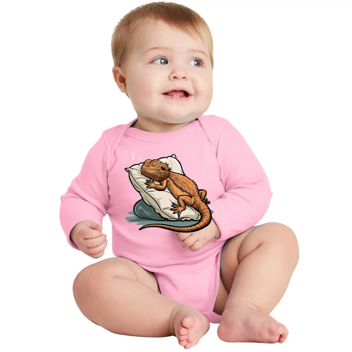 Bearded Dragon Lizard Lover Funny Breaded Dragon Baby Long Sleeve Bodysuit