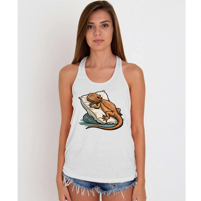 Bearded Dragon Lizard Lover Funny Breaded Dragon Women's Knotted Racerback Tank