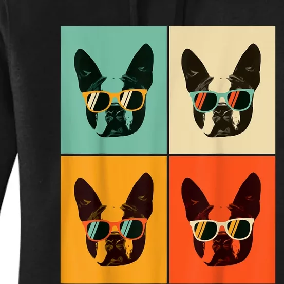 Bostie Dog Lover Gift Funny Boston Terrier With Sunglasses Women's Pullover Hoodie