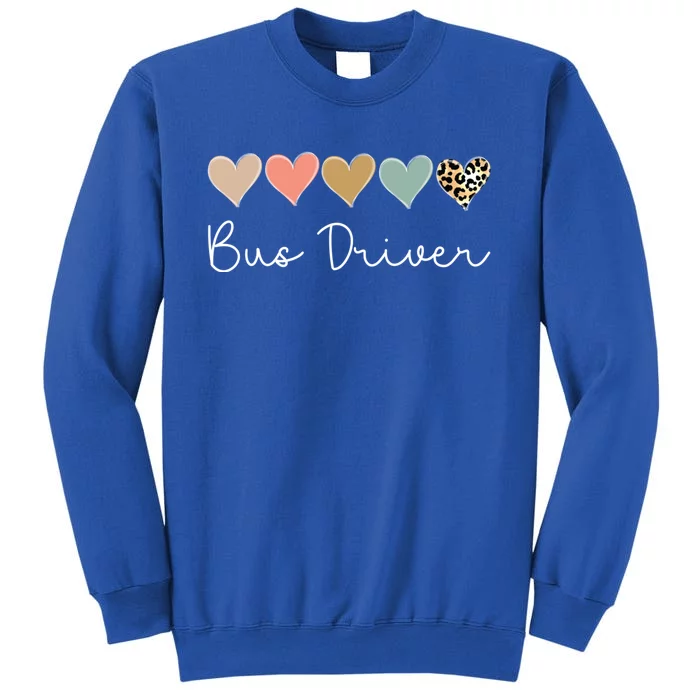 Bus Driver Leopard Heart Bus Squad Valentine's Day Gift Tall Sweatshirt