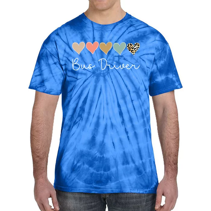 Bus Driver Leopard Heart Bus Squad Valentine's Day Gift Tie-Dye T-Shirt