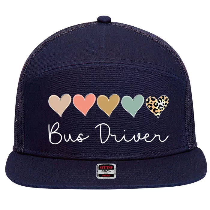 Bus Driver Leopard Heart Bus Squad Valentine's Day Gift 7 Panel Mesh Trucker Snapback Hat