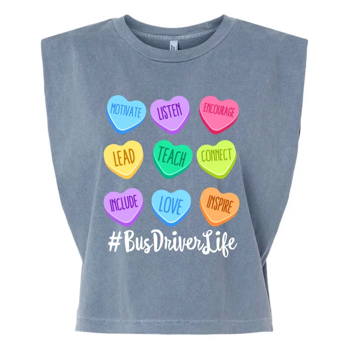 Bus Driver Life Teacher Valentine's Day Pastel Candy Heart Gift Garment-Dyed Women's Muscle Tee