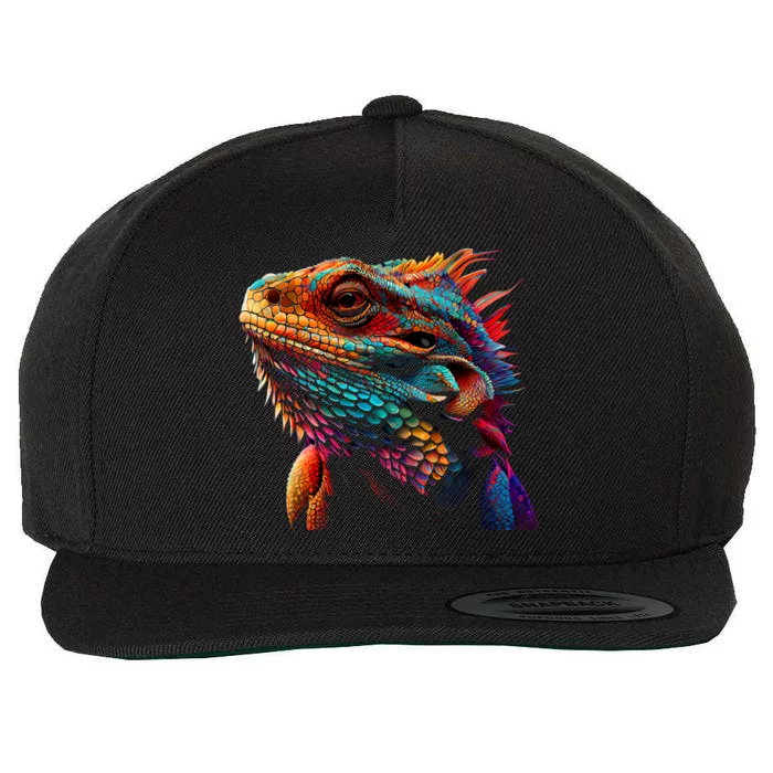 Bearded Dragon Lover Fun Colorful Cool Painting Art Cute Pet Wool Snapback Cap