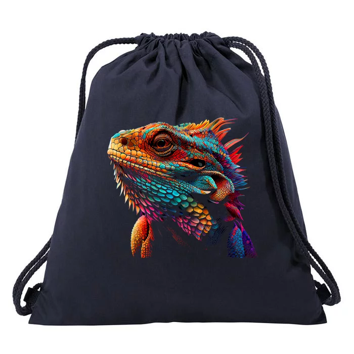 Bearded Dragon Lover Fun Colorful Cool Painting Art Cute Pet Drawstring Bag