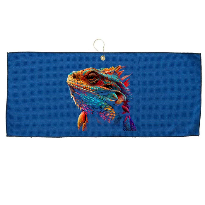 Bearded Dragon Lover Fun Colorful Cool Painting Art Cute Pet Large Microfiber Waffle Golf Towel