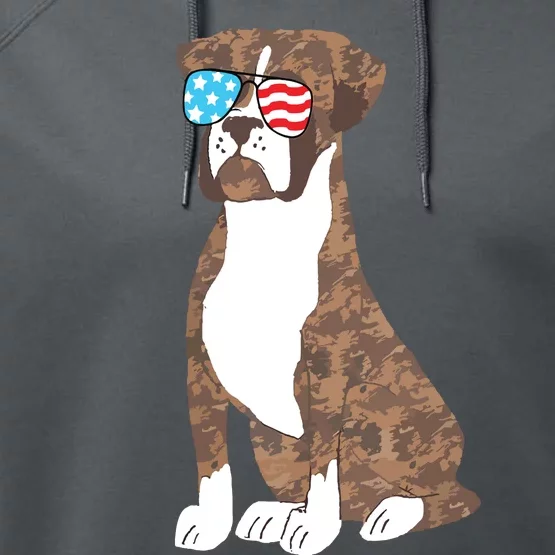 Boxer Dog Lovers Patriotic Cool USA Flag Memorial Day Gift Performance Fleece Hoodie