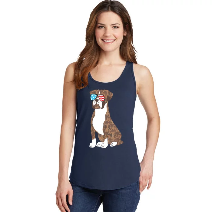 Boxer Dog Lovers Patriotic Cool USA Flag Memorial Day Gift Ladies Essential Tank