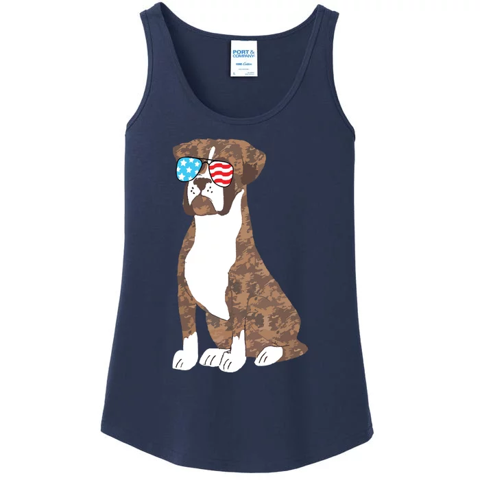 Boxer Dog Lovers Patriotic Cool USA Flag Memorial Day Gift Ladies Essential Tank