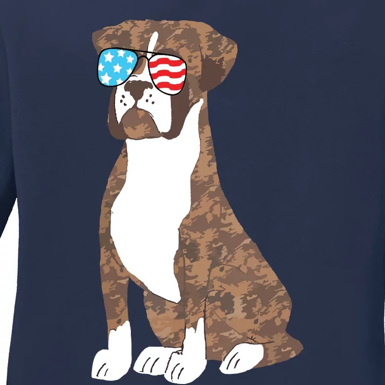 Boxer Dog Lovers Patriotic Cool USA Flag Memorial Day Gift Ladies Long Sleeve Shirt