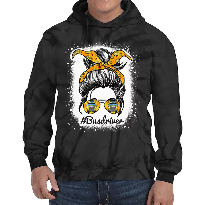 Bus Driver Life Messy Bun Hair Cute School Bus Driver Tie Dye Hoodie