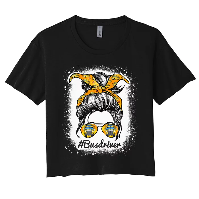 Bus Driver Life Messy Bun Hair Cute School Bus Driver Women's Crop Top Tee