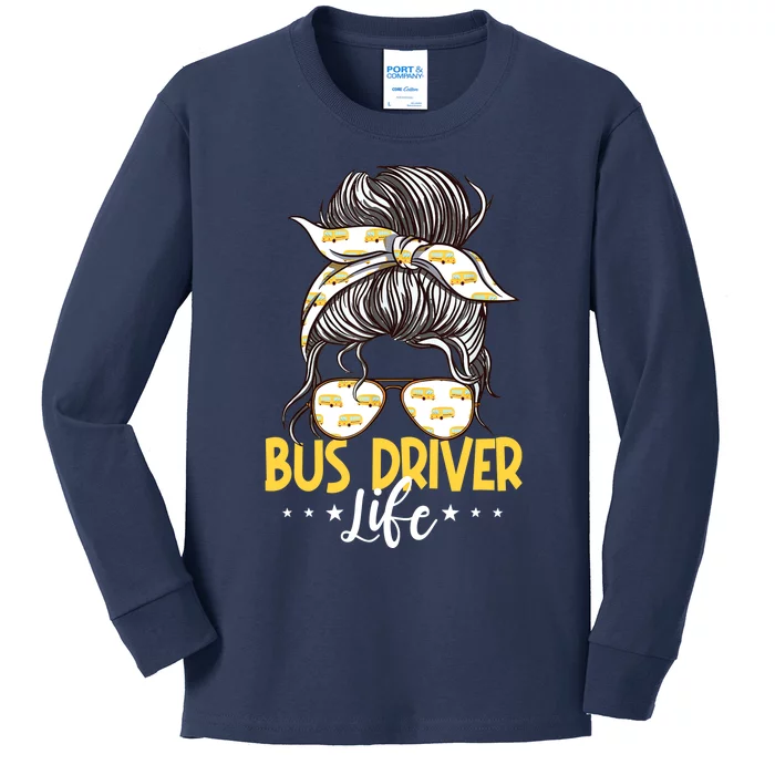 Bus Driver Life Messy Bun Bus School Bus Driver Kids Long Sleeve Shirt