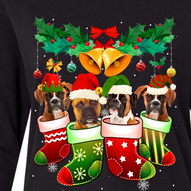 Boxer Dog Lover Christmas Socks Funny Xmas Pajama Gift Womens Cotton Relaxed Long Sleeve T-Shirt