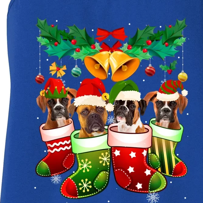 Boxer Dog Lover Christmas Socks Funny Xmas Pajama Gift Women's Racerback Tank