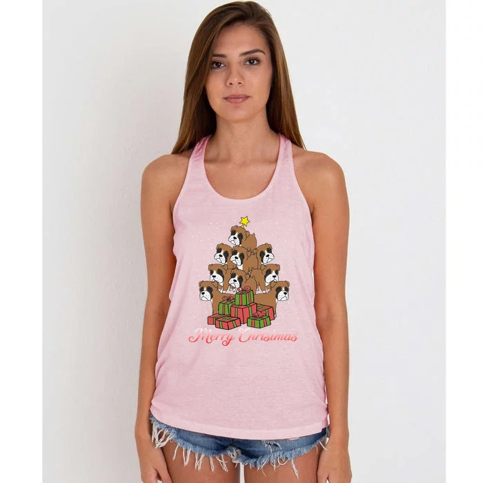 Boxer Dog Lover Matching Santa Boxer Christmas Tree Gift Women's Knotted Racerback Tank