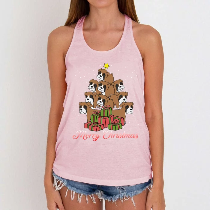 Boxer Dog Lover Matching Santa Boxer Christmas Tree Gift Women's Knotted Racerback Tank