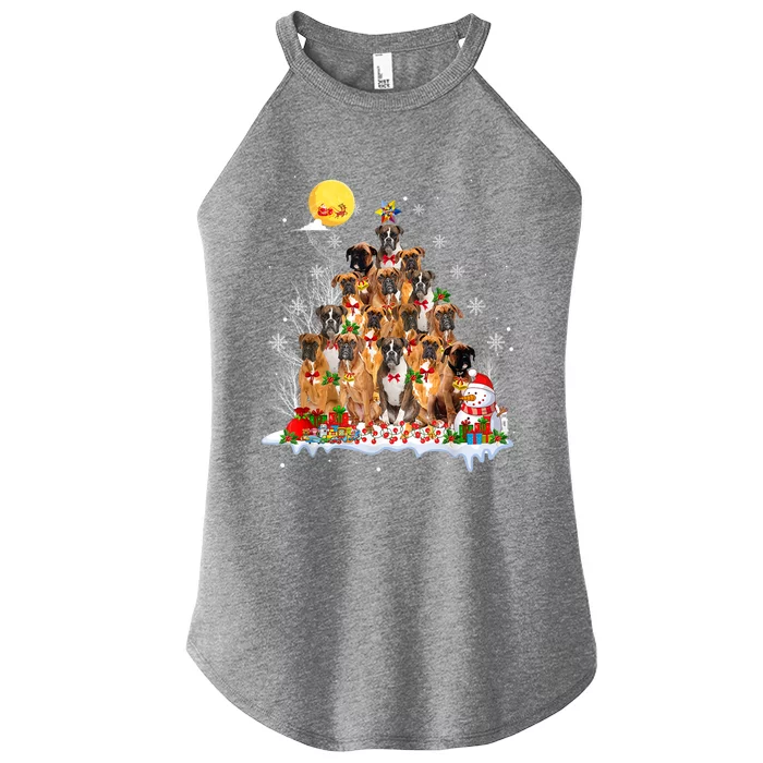 Boxer Dog Lover Matching Santa Boxer Christmas Tree Cute Gift Women’s Perfect Tri Rocker Tank