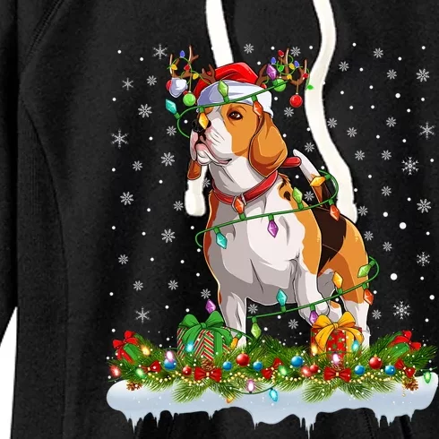 Beagle Dog Lover Xmas Lighting Santa Beagle Christmas Cute Gift Women's Fleece Hoodie