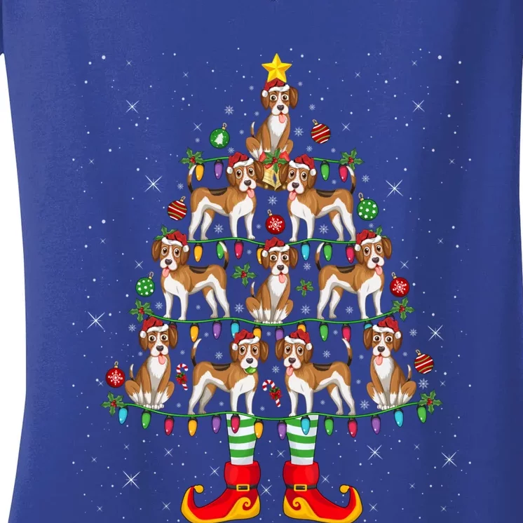 Beagle Dog Lover Xmas Holiday Lighting Beagle Christmas Tree Cool Gift Women's V-Neck T-Shirt