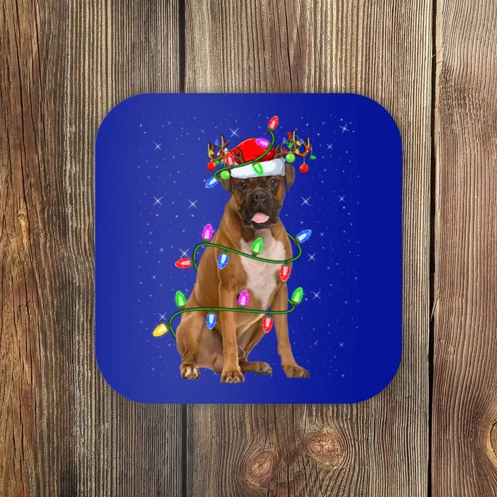 Boxer Dog Lover Xmas Lighting Santa Boxer Christmas Gift Coaster